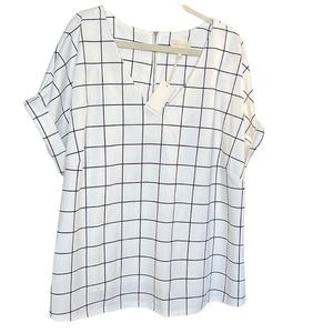 Melloday Windowpane Plaid Career Blouse Size 3X Womens Black White Plus Top (B8)